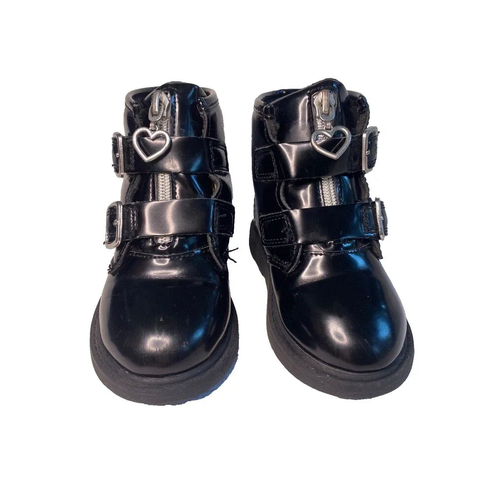 Carter's Little Girls Black Combat High Top Zipper Heart Boots Toddler -Size 7M